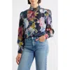 Apny Smocked Cuff Long Sleeve Top In Multi