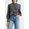 Apny Pleated Puff Sleeve Top In Multi