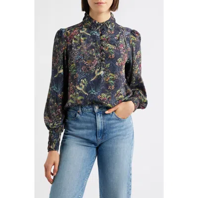 Apny Pleated Puff Sleeve Top In Multi