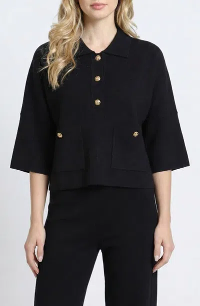 Apny Pocket Polo Sweater In Black