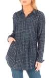 Apny Polka Dot Button-up Tunic In Indigo