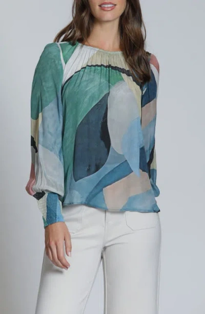 Apny Print Blouson Sleeve Top In Blue