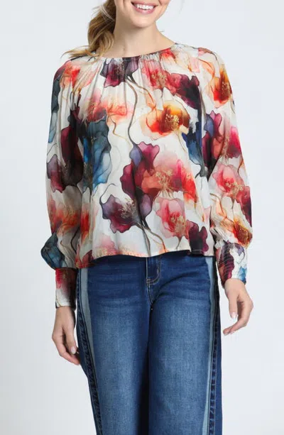 Apny Print Blouson Sleeve Top In Multi