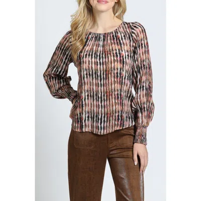 Apny Print Blouson Sleeve Top In Brown