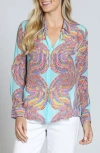 Apny Print Button-up Shirt In Aqua Multi