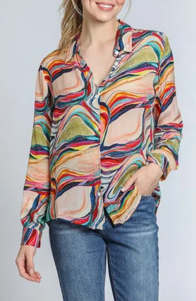 Apny Print Button-up Shirt In Blue Multi