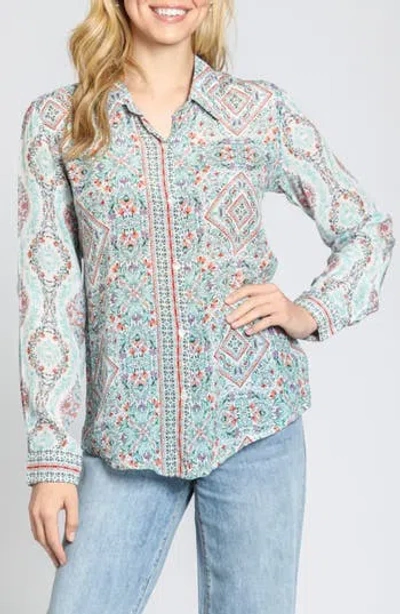 Apny Print Button-up Shirt In Green Print
