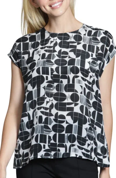 Apny Print Cap Sleeve Shell In Black