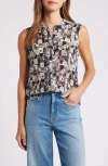 Apny Print Chiffon Button-up Sleeveless Top In Black