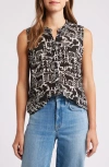 Apny Print Chiffon Button-up Sleeveless Top In Black