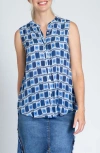 APNY APNY PRINT CHIFFON BUTTON-UP SLEEVELESS TOP