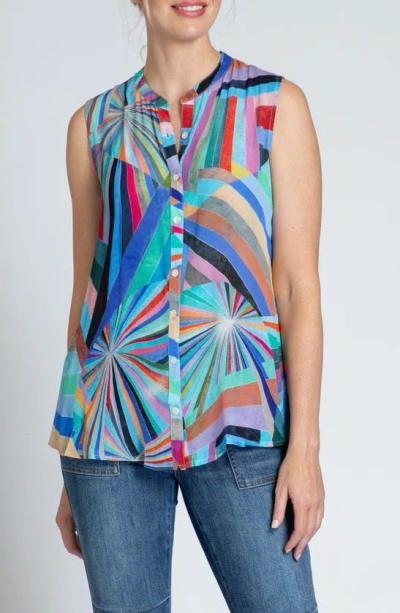 Apny Print Chiffon Button-up Sleeveless Top In Blue Multi