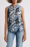 Apny Print Chiffon Button-up Sleeveless Top In Multi