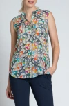 Apny Print Chiffon Button-up Sleeveless Top In Orange Multi