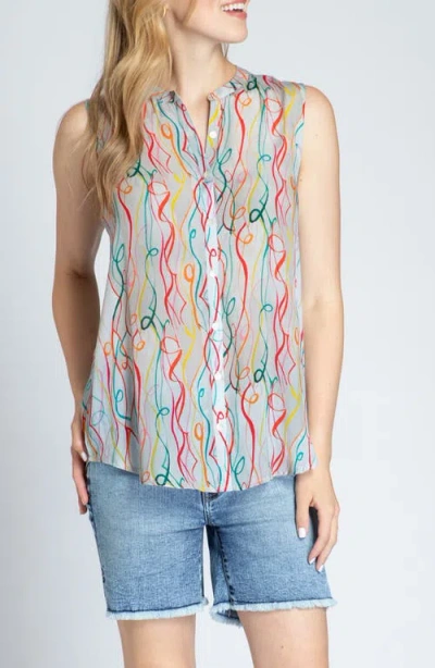 Apny Print Chiffon Button-up Sleeveless Top In Multi