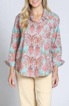 Apny Print Cotton Button-up Shirt In Aqua Multi