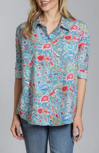 Apny Print Cotton Button-up Shirt In Blue Multi