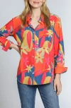 Apny Print Cotton Button-up Shirt In Bright Orange Multi