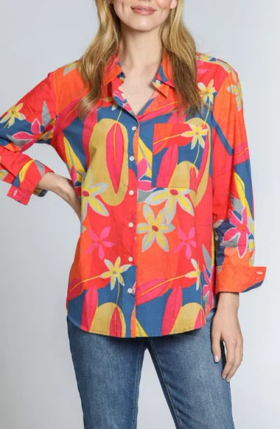 Apny Print Cotton Button-up Shirt In Bright Orange Multi