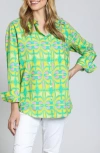 Apny Print Cotton Button-up Shirt In Lime Green Multi