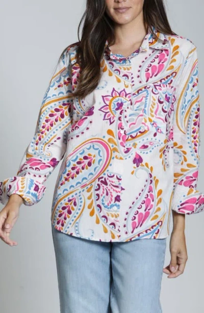 Apny Print Cotton Button-up Shirt In White