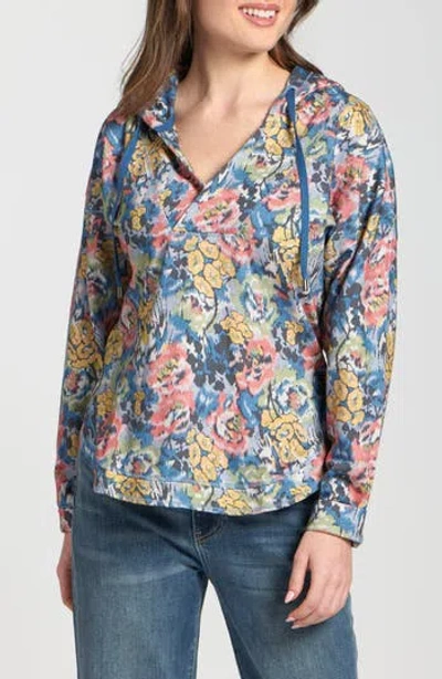 Apny Print Cotton Hoodie In Indigo Multi