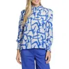 Apny Print High Neck Shirt In Blue/white