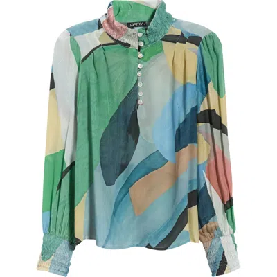 Apny Print High Neck Shirt In Multi