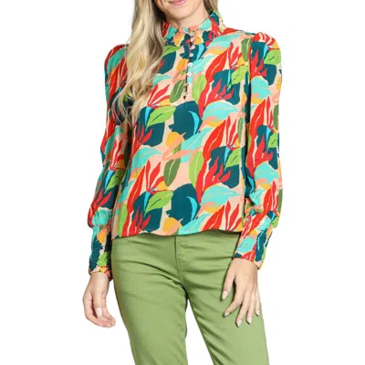 Apny Print High Neck Shirt In Orange Multi