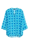 Apny Print Mandarin Collar Chiffon Button-up Top In Blue