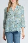 Apny Print Mandarin Collar Chiffon Button-up Top In Green Multi