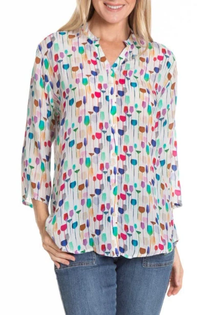 Apny Print Mandarin Collar Chiffon Button-up Top In Multi