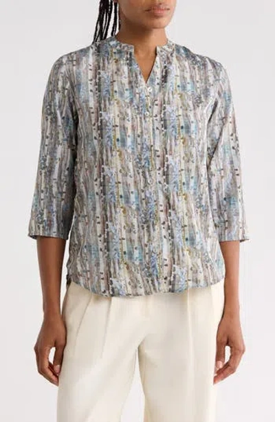 Apny Print Mandarin Collar Shift Shirt In Beige Multi