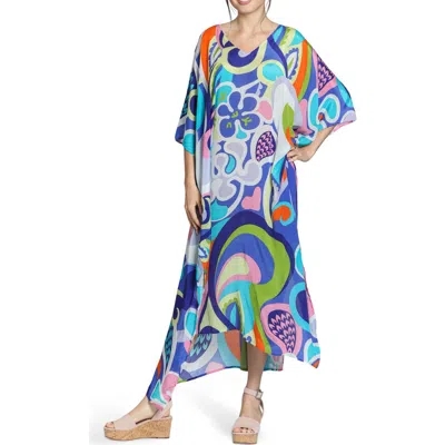 Apny Print Midi Caftan In Blue Print