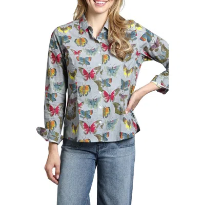 Apny Print Poplin Button-up Shirt In Grey Multi