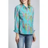 Apny Print Poplin Button-up Shirt In Turquoise Multi