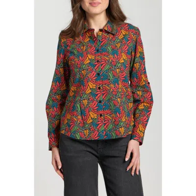 Apny Print Poplin Button-up Shirt In Terracotta Multi
