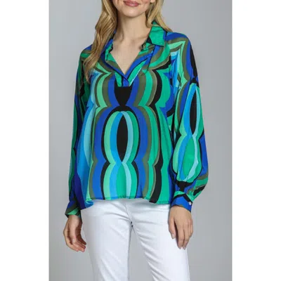 Apny Print Popover Top In Blue Multi