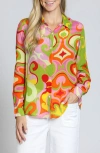 Apny Print Roll Tab Sleeve Button-up Shirt In Green Multi