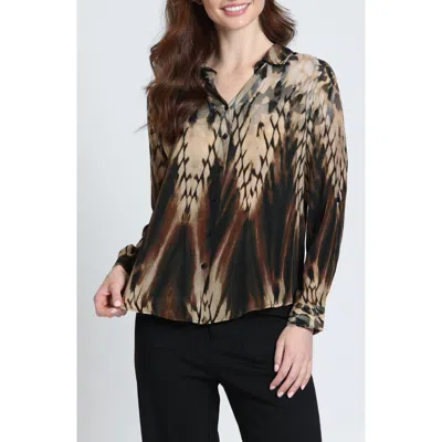 Apny Print Roll Tab Sleeve Button-up Shirt In Brown