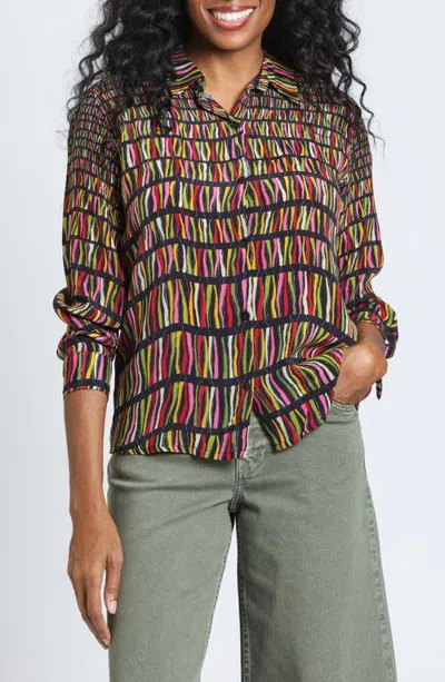 Apny Print Roll Tab Sleeve Button-up Shirt In Multi