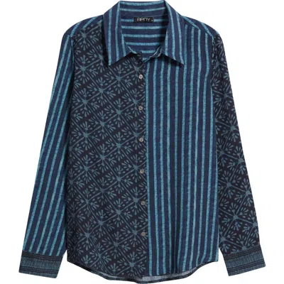 Apny Abstract Print Roll Tab Sleeve Chiffon Button-up Shirt In Blue
