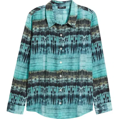 Apny Print Roll Tab Sleeve Chiffon Button-up Shirt In Multi