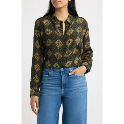 Apny Print Roll Tab Sleeve Shirt In Multi
