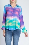 Apny Print Roll-up Sleeve Chiffon Button-up Shirt In Green Multi