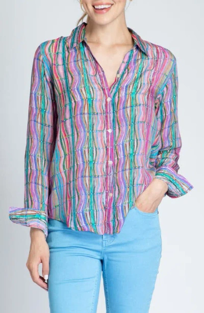 Apny Print Roll-up Sleeve Chiffon Button-up Shirt In Pink Multi