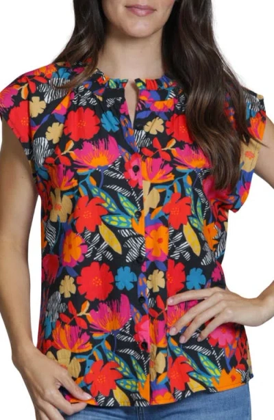 Apny Print Ruffle Neck Top In Multi