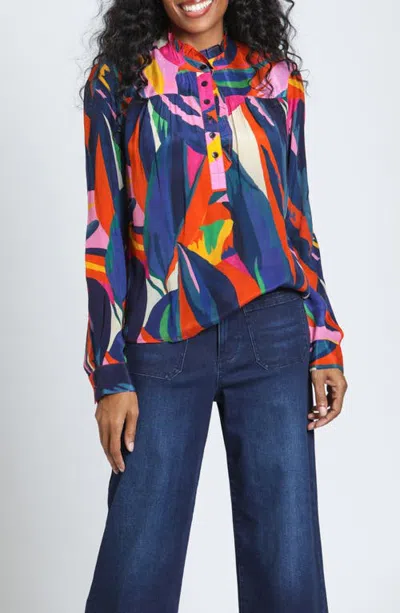 Apny Print Ruffle Placket Top In Multi