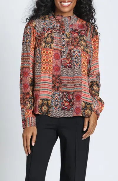 Apny Print Ruffle Placket Top In Multi