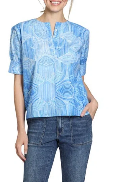 Apny Print Short Sleeve Top In Blue/ White